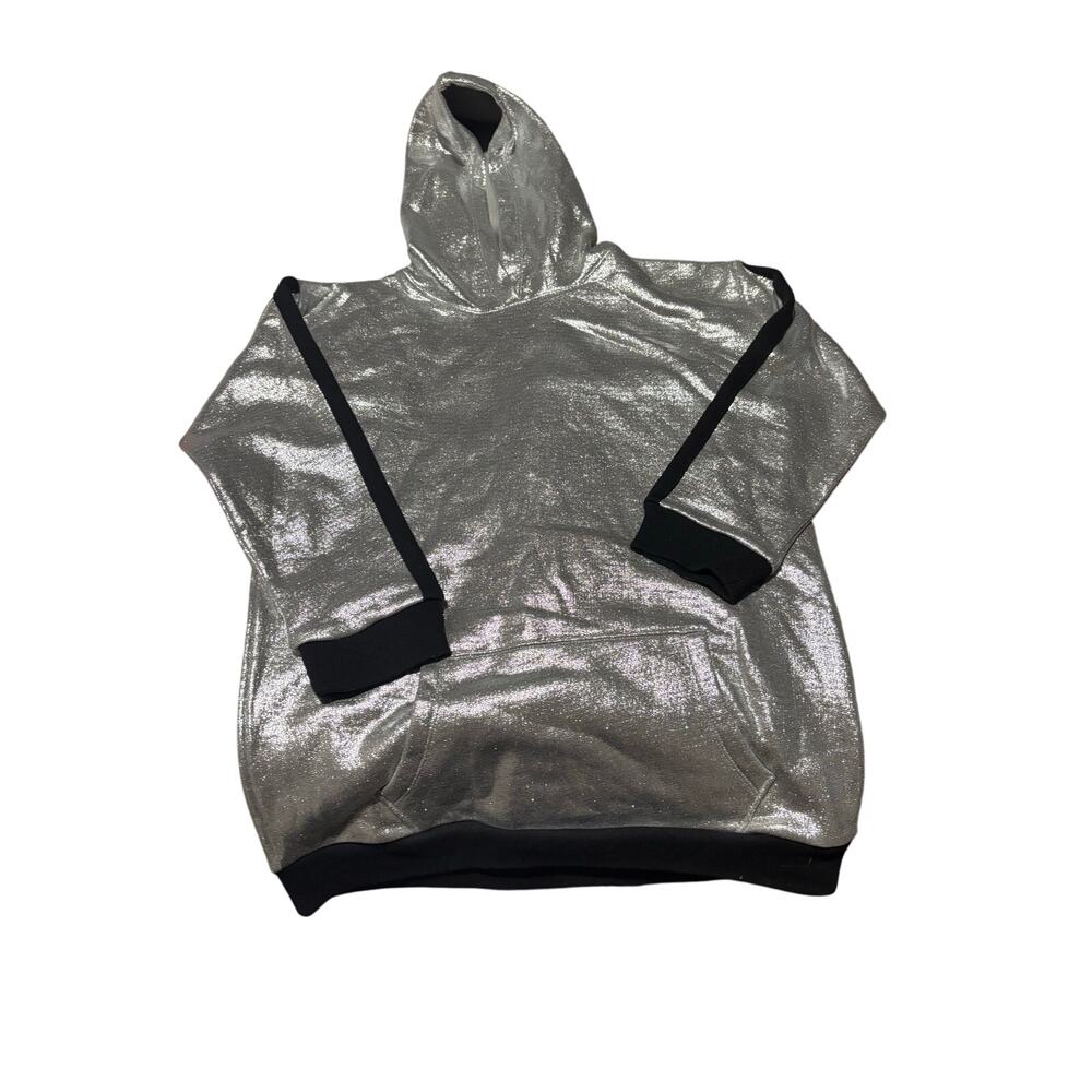 Wonder Nation M 7/8 silver black shimmer hooded sweatshirt nwot like new